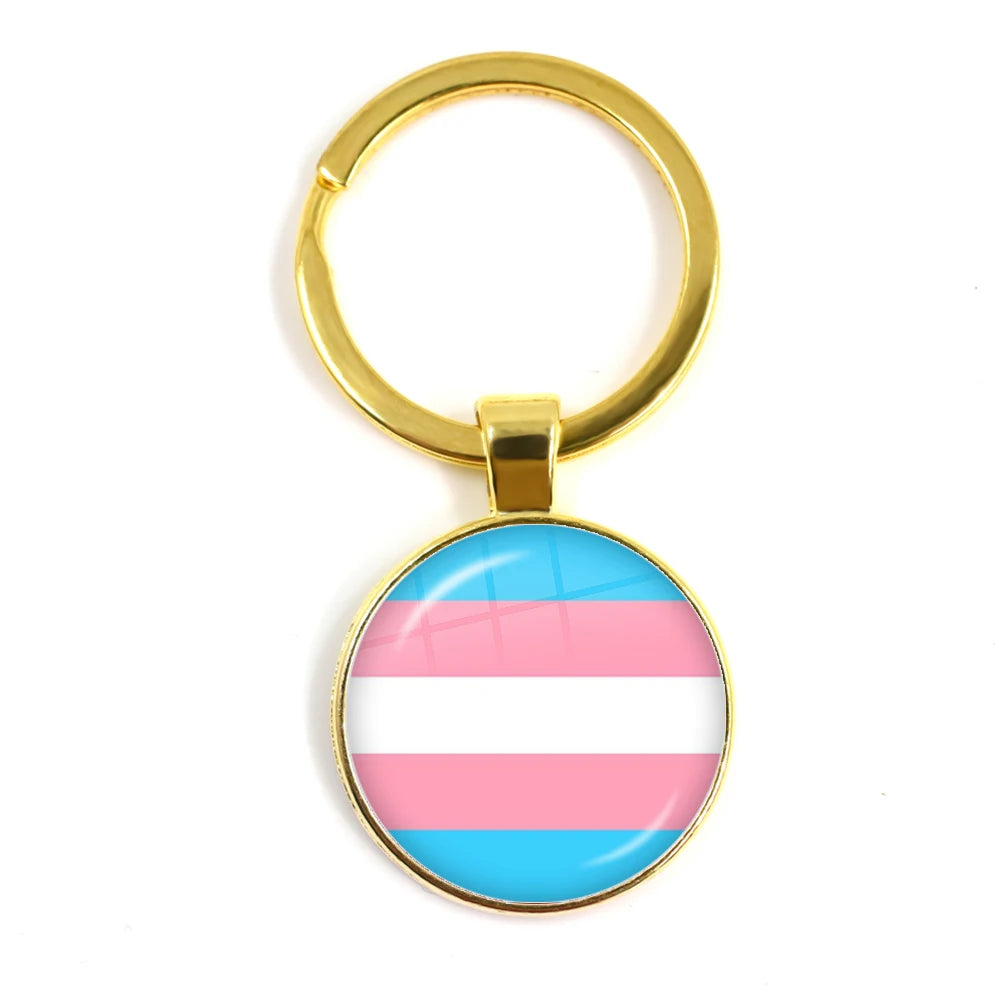 Pride Flag Glass Keychains — Gold