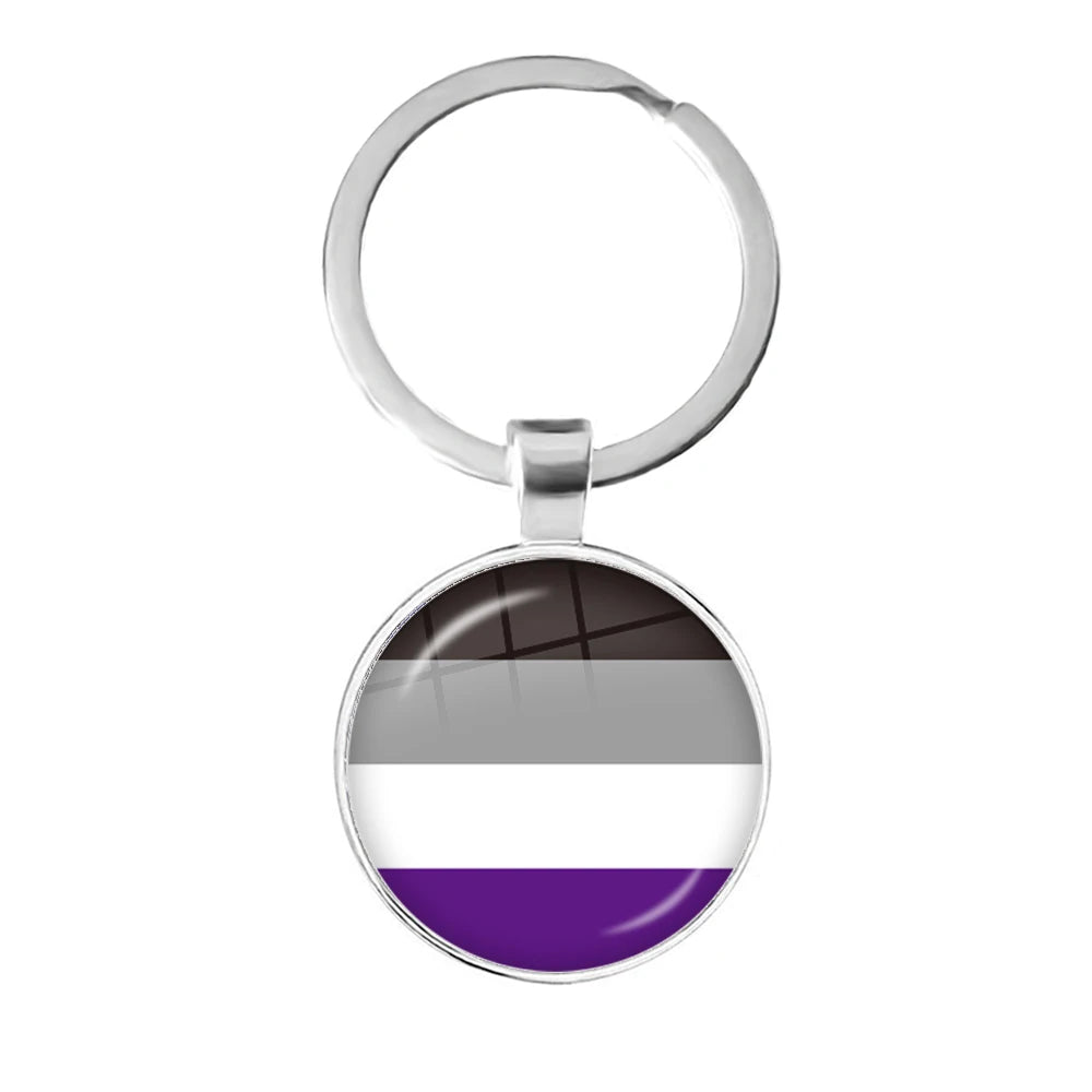 Pride Flag Glass Keychains — Silver