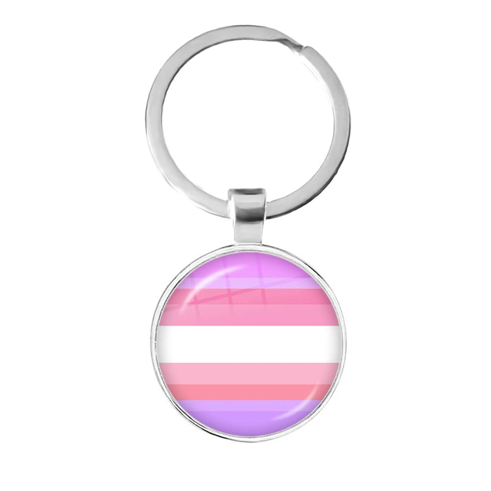 Pride Flag Glass Keychains — Silver