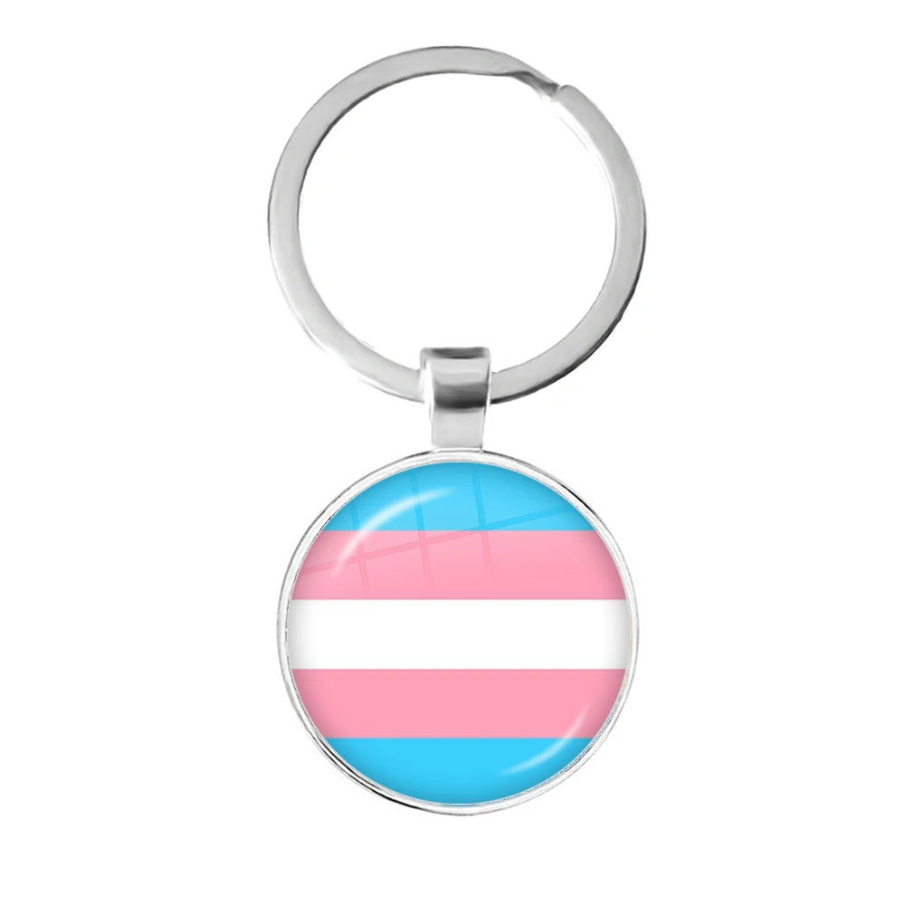 Pride Flag Glass Keychains — Silver