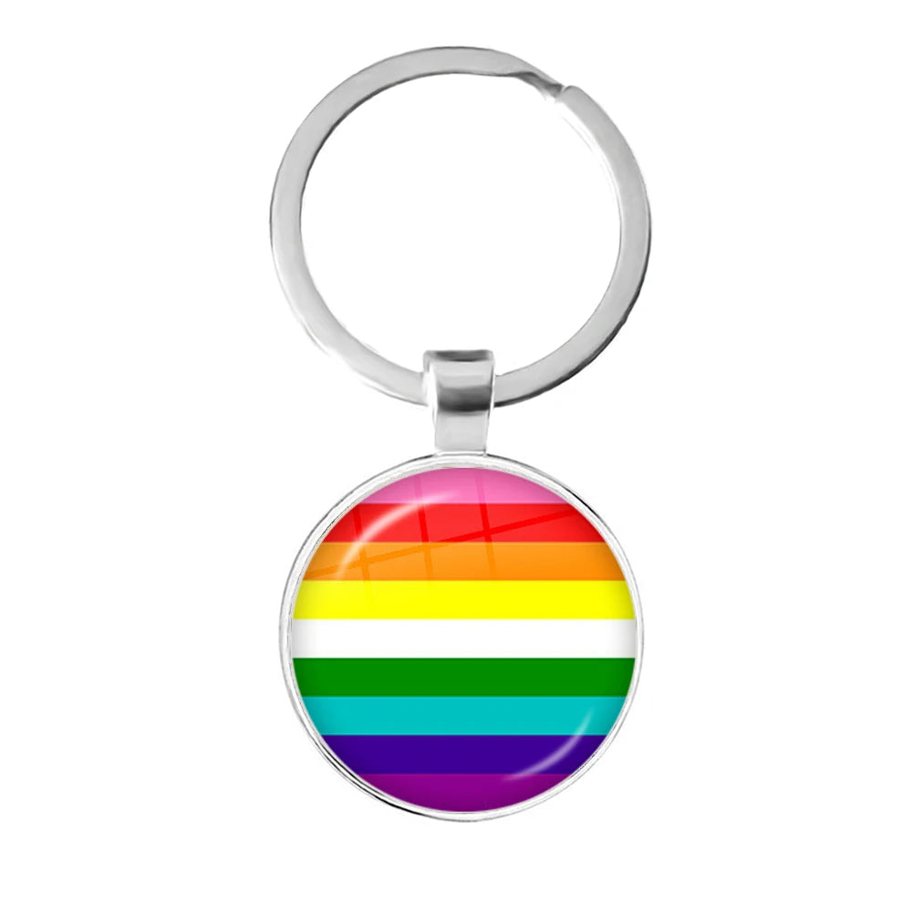 Pride Flag Glass Keychains — Silver