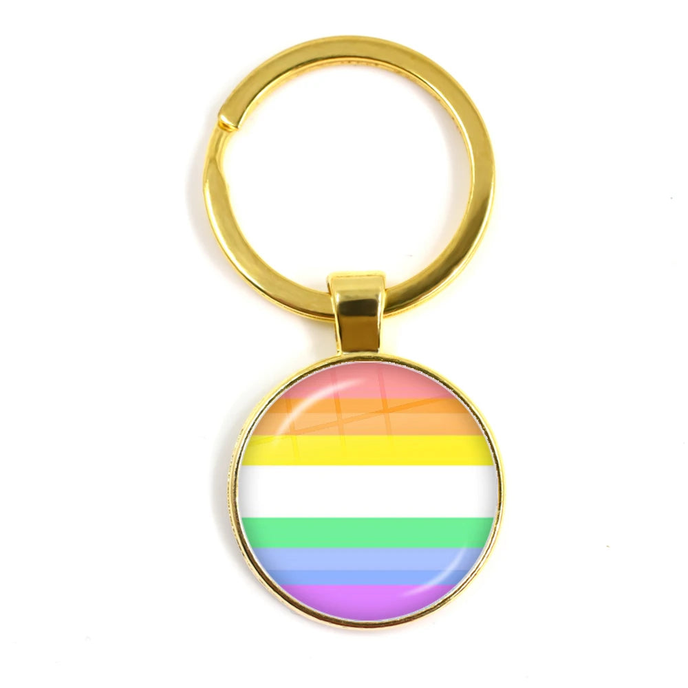 Pride Flag Glass Keychains — Gold