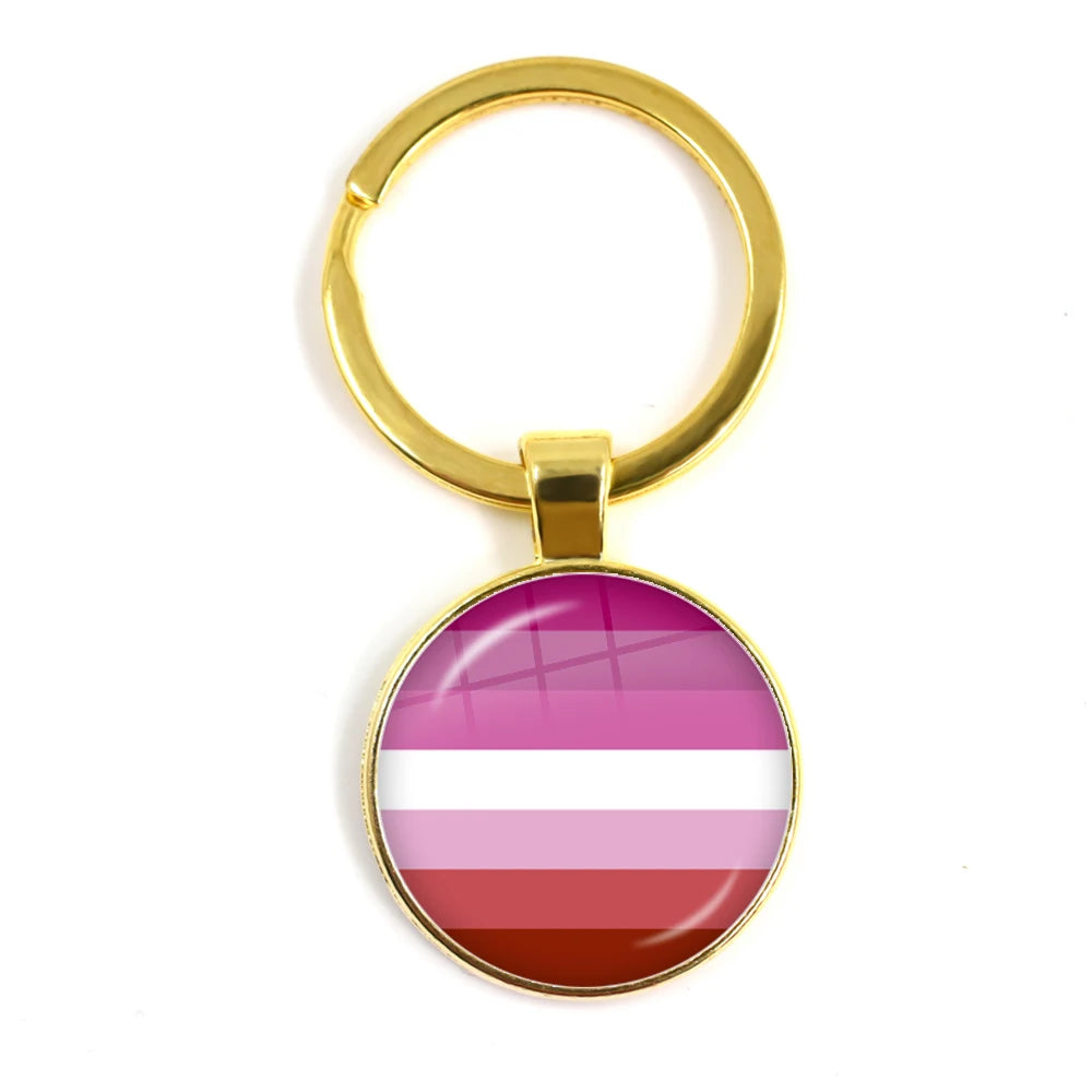 Pride Flag Glass Keychains — Gold