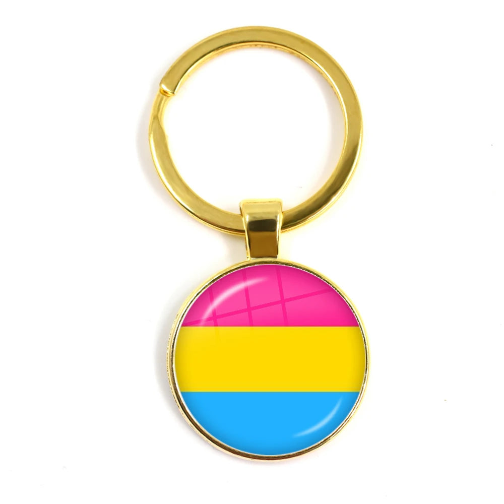 Pride Flag Glass Keychains — Gold