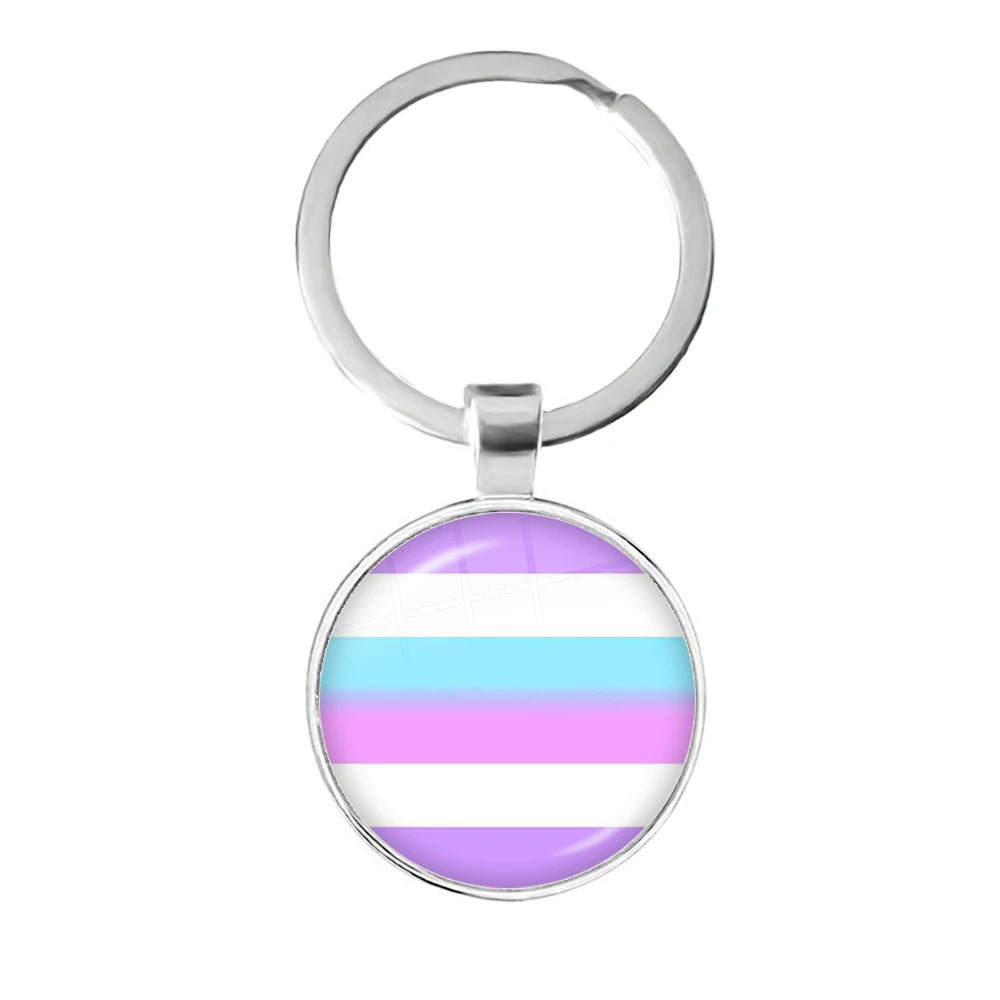 Pride Flag Glass Keychains — Silver