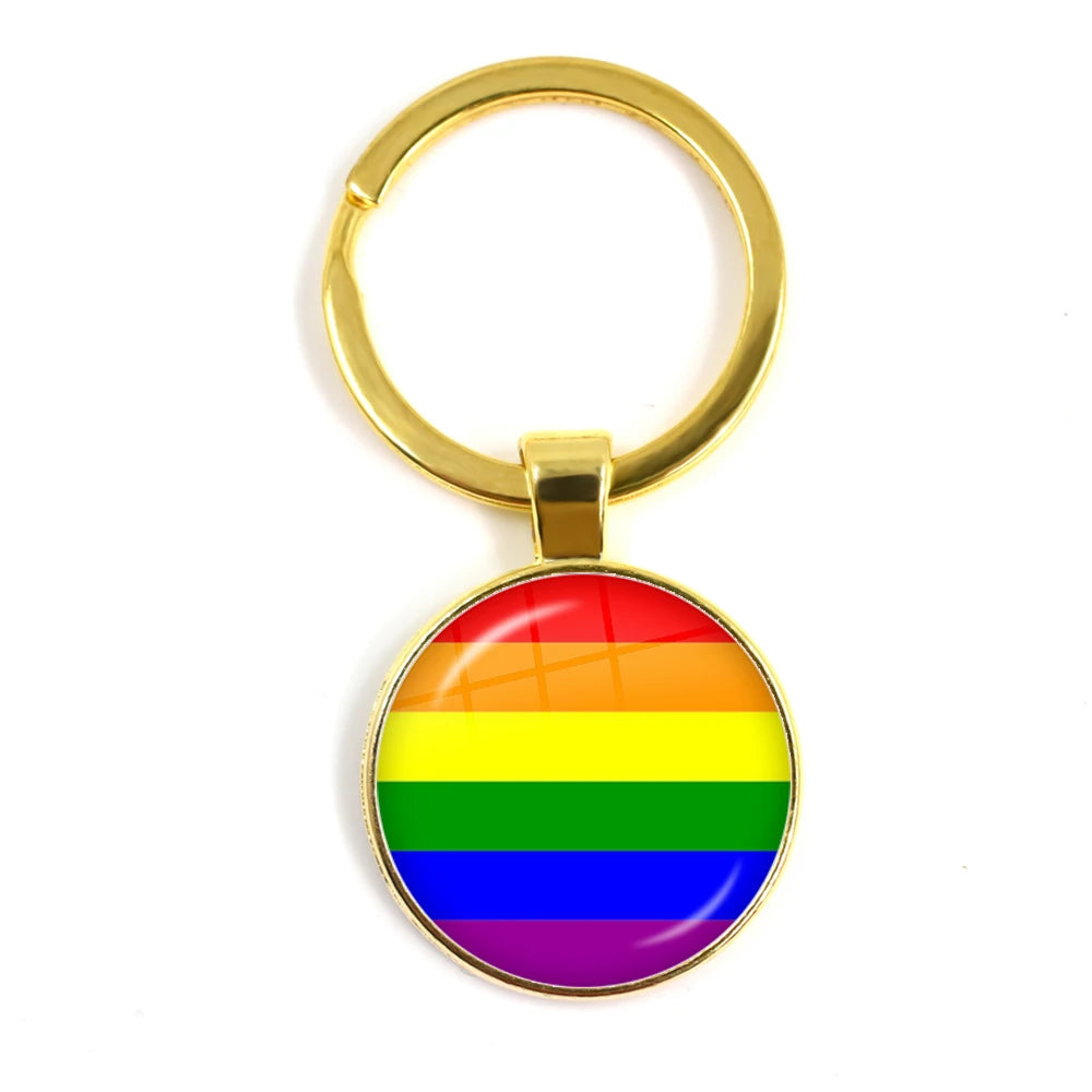 Pride Flag Glass Keychains — Gold