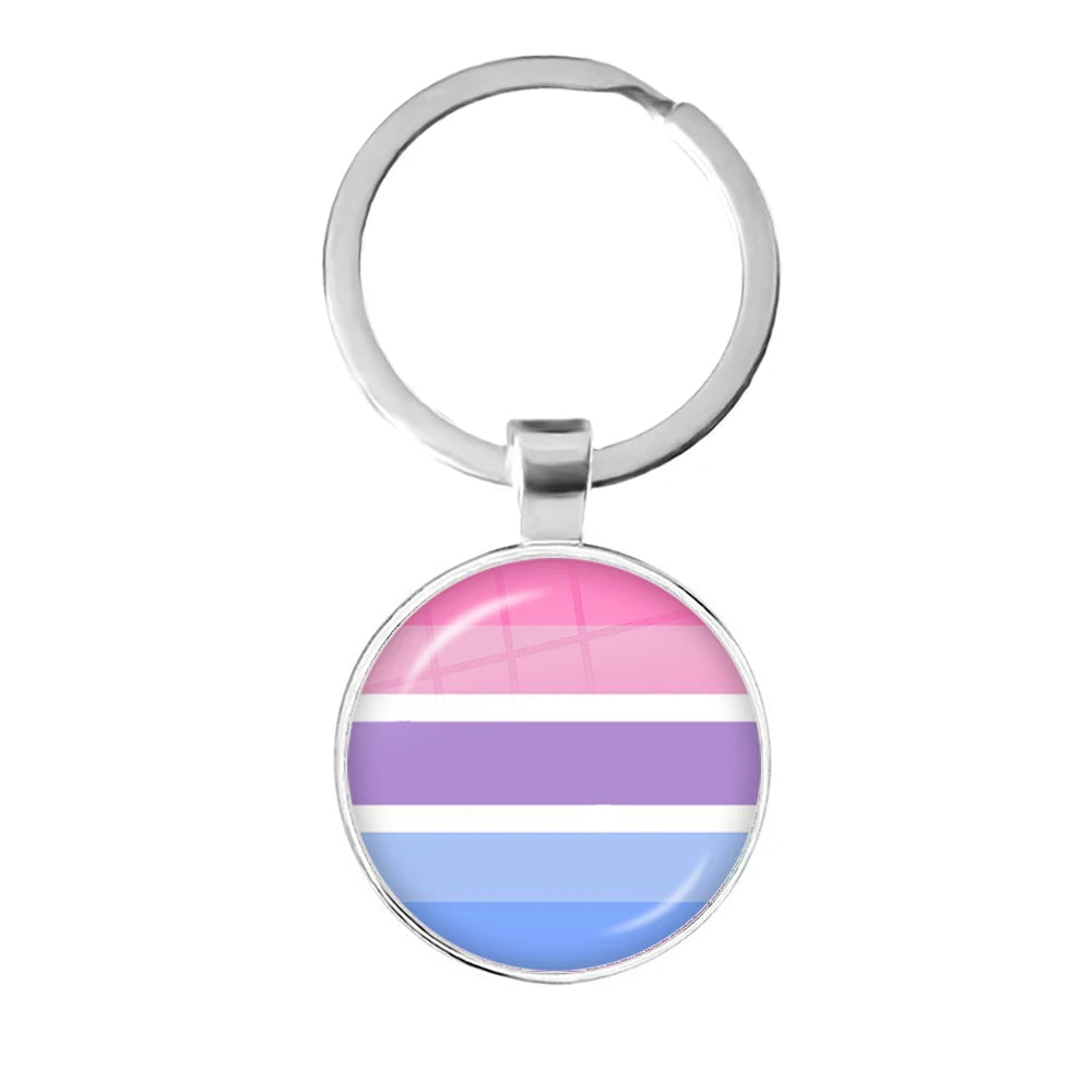 Pride Flag Glass Keychains — Silver