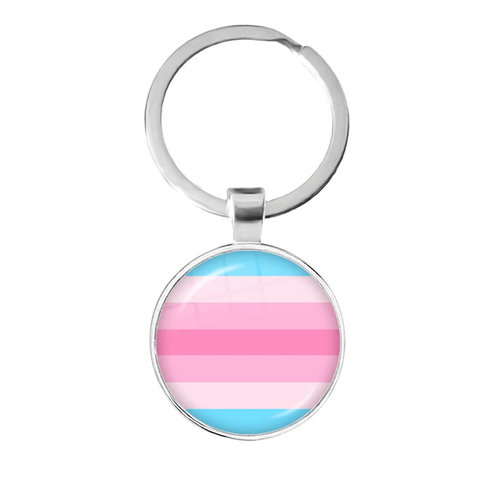 Pride Flag Glass Keychains — Silver