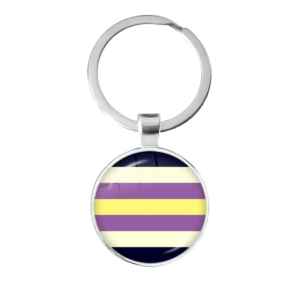 Pride Flag Glass Keychains — Silver