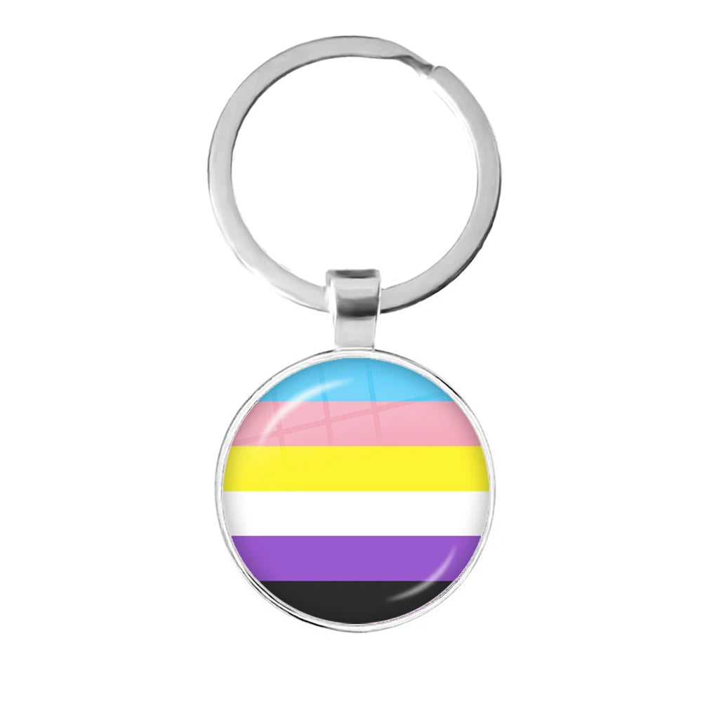 Pride Flag Glass Keychains — Silver