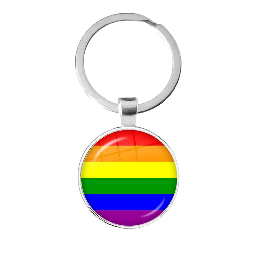 Pride Flag Glass Keychains — Silver