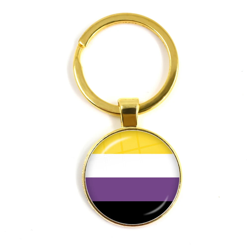 Pride Flag Glass Keychains — Gold
