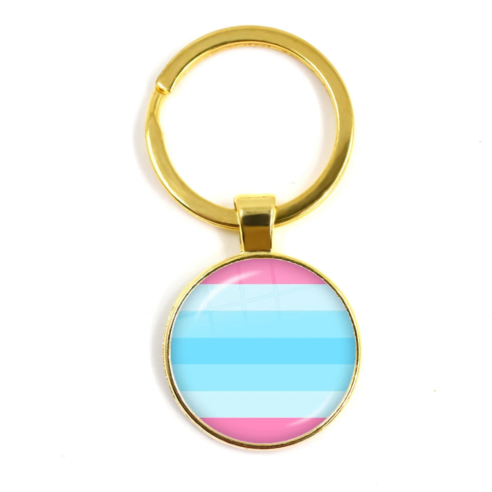 Pride Flag Glass Keychains — Gold