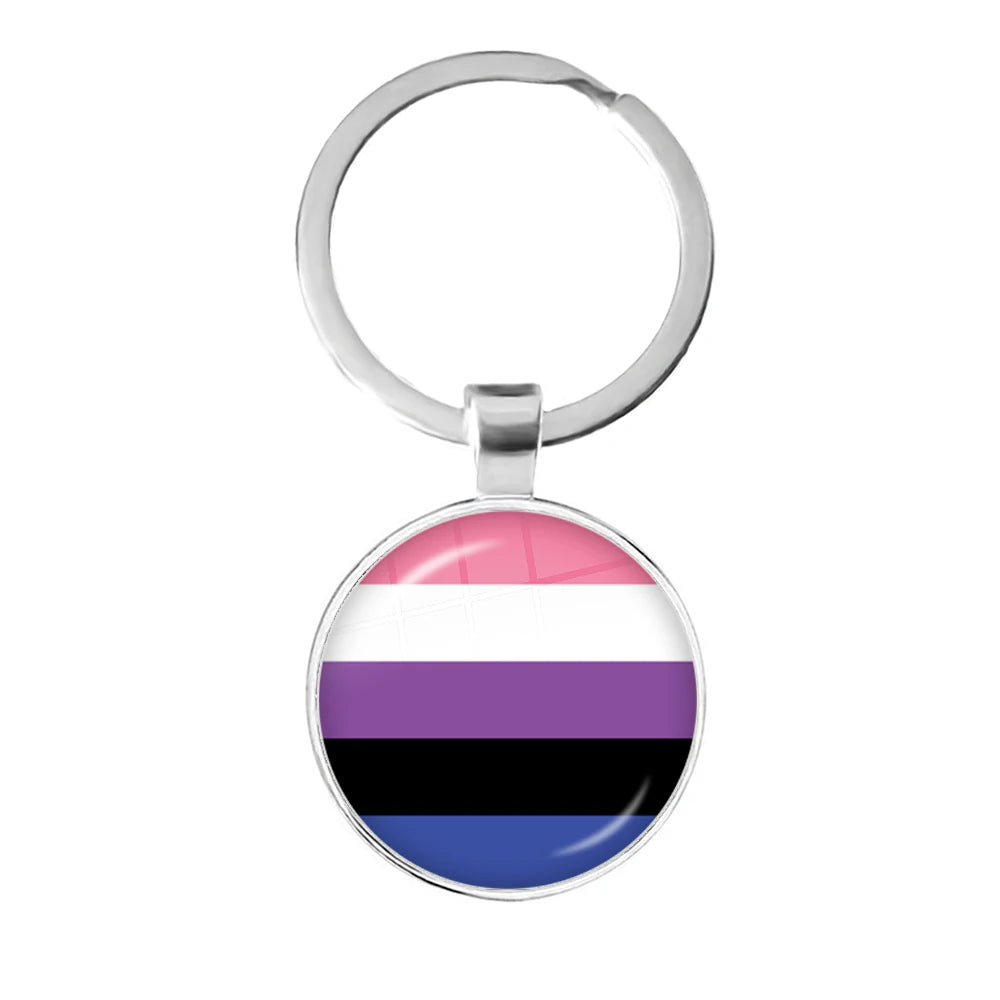 Pride Flag Glass Keychains — Silver