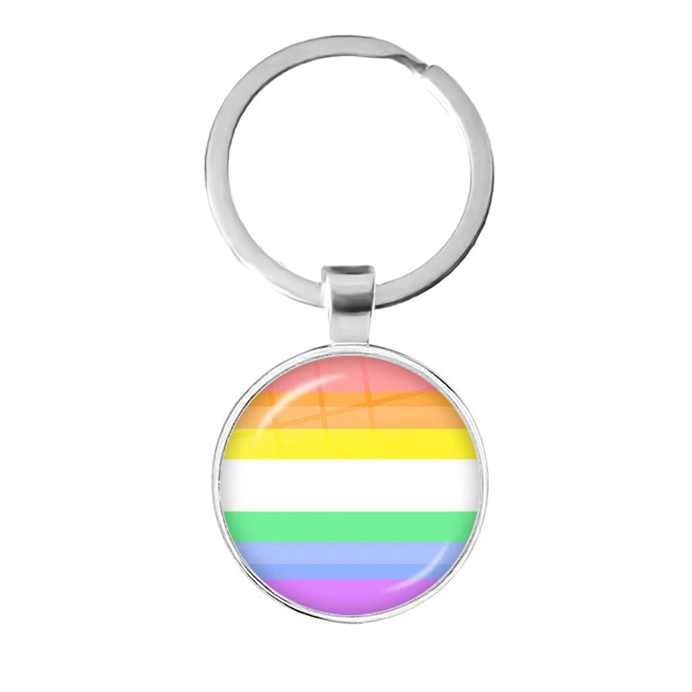 Pride Flag Glass Keychains — Silver