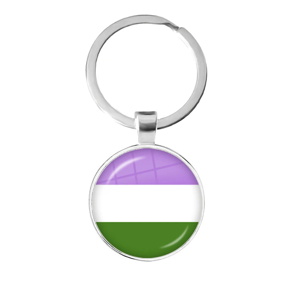 Pride Flag Glass Keychains — Silver