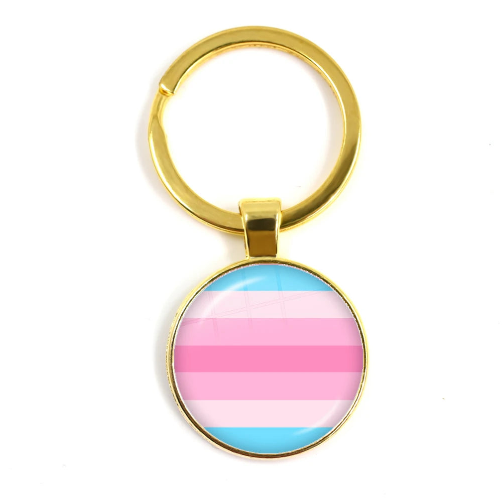 Pride Flag Glass Keychains — Gold