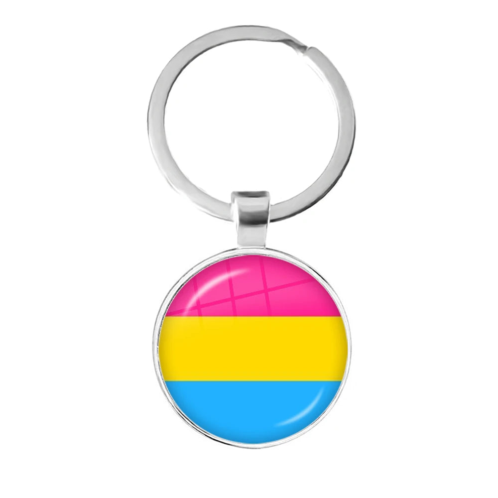 Pride Flag Glass Keychains — Silver