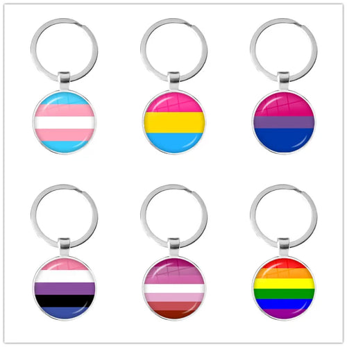 Pride Flag Glass Keychains — Silver