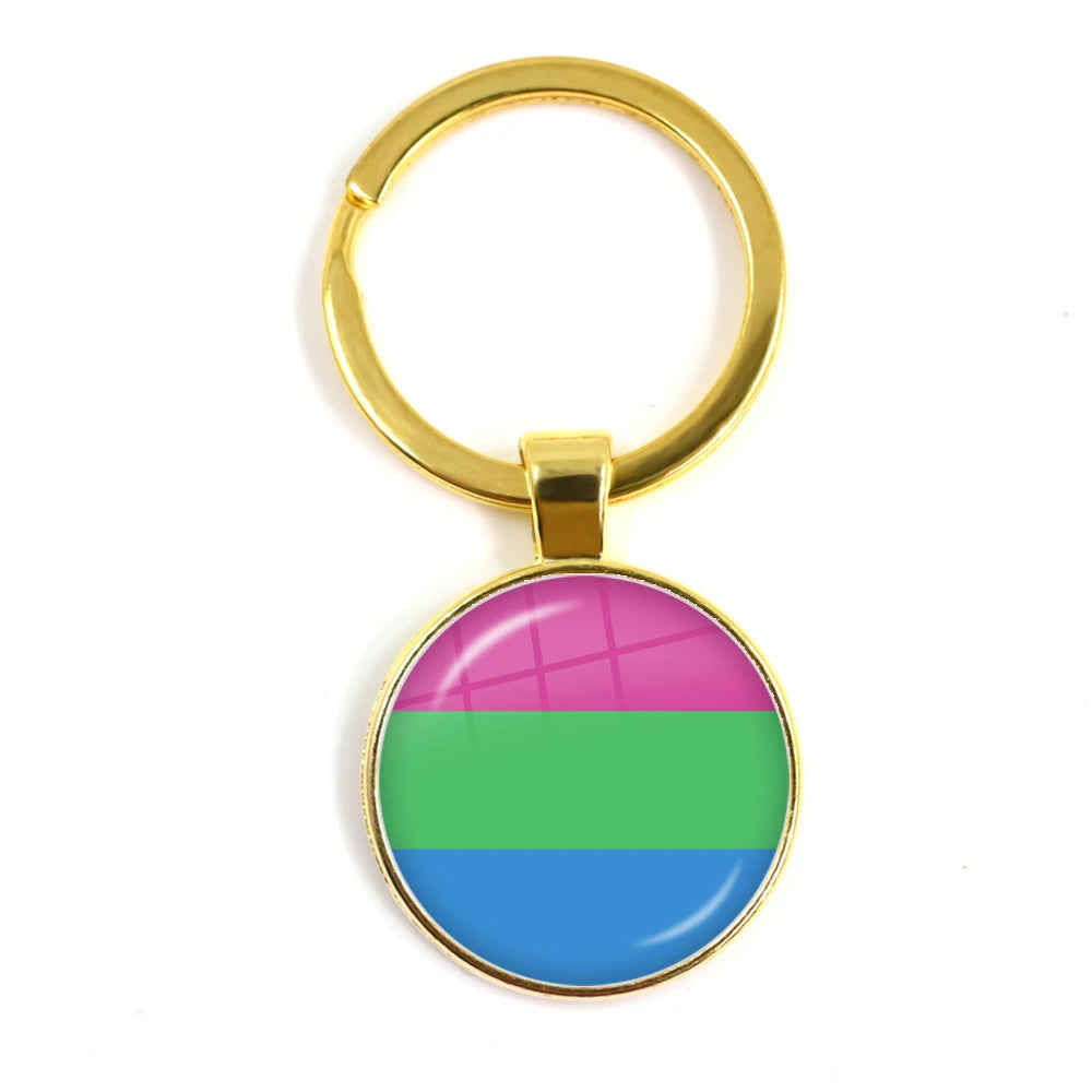 Pride Flag Glass Keychains — Gold