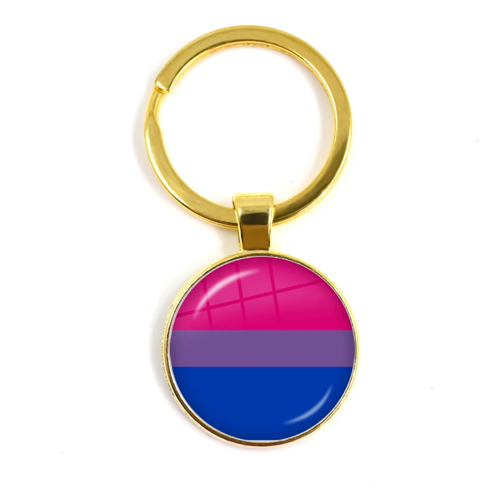 Pride Flag Glass Keychains — Gold