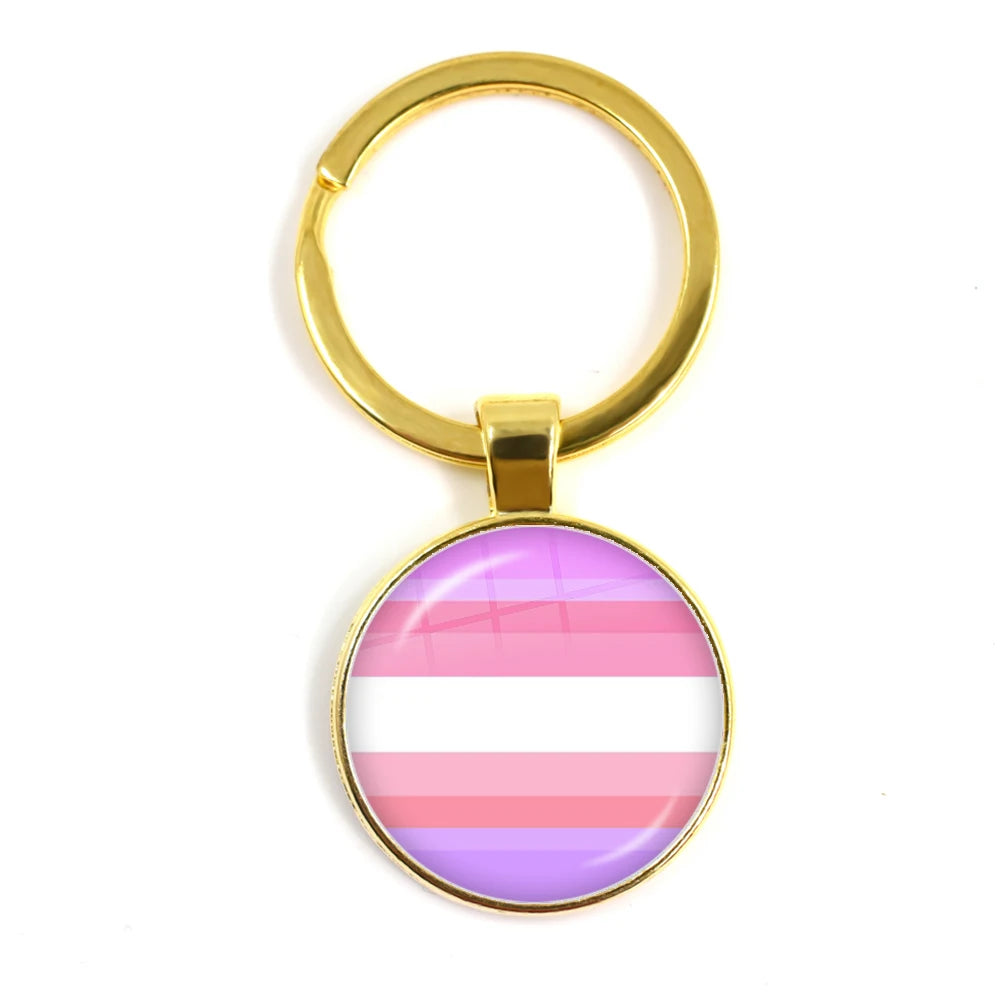 Pride Flag Glass Keychains — Gold