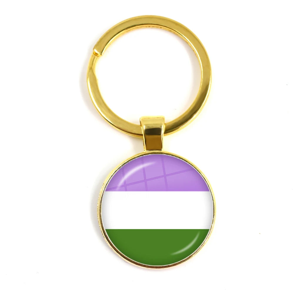 Pride Flag Glass Keychains — Gold