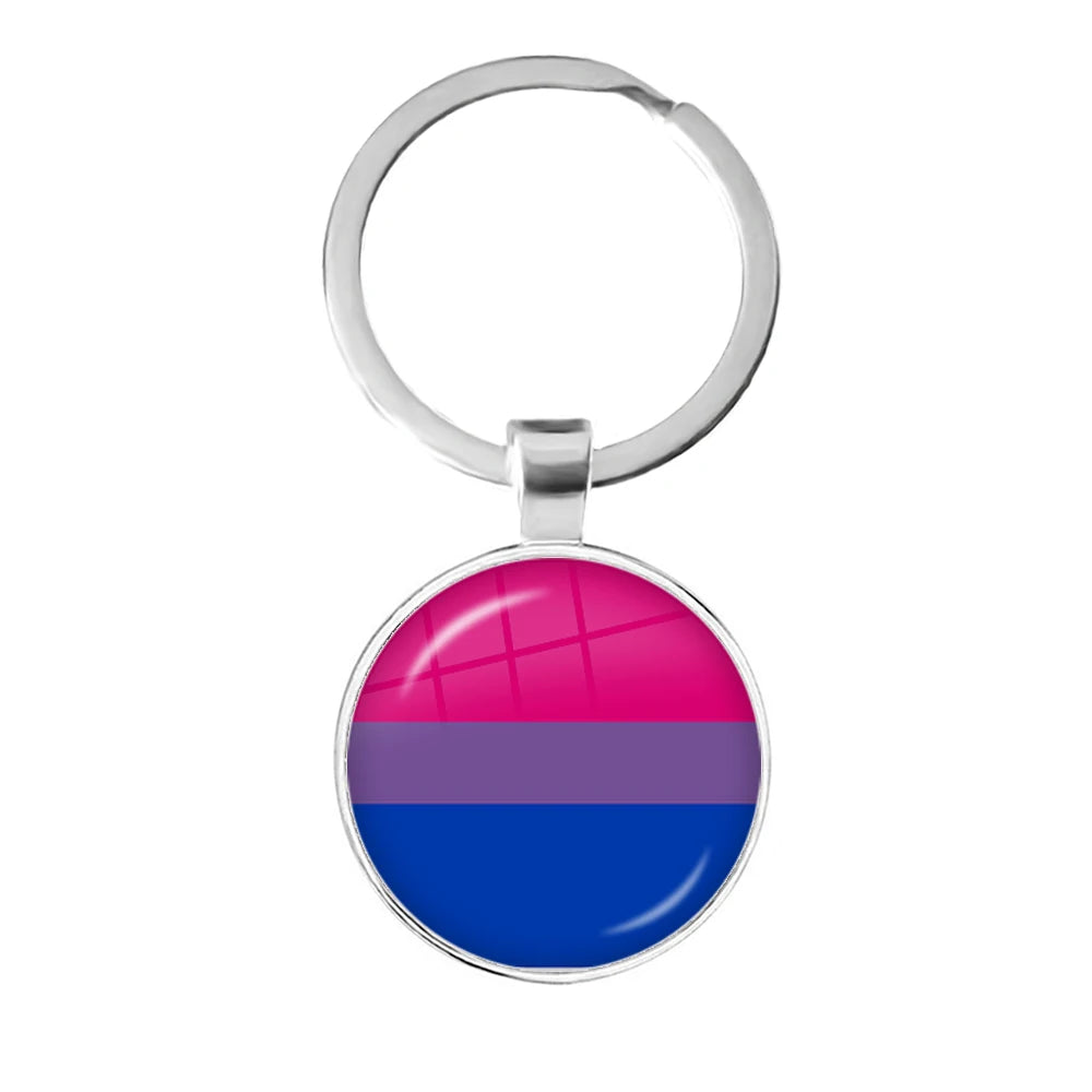Pride Flag Glass Keychains — Silver