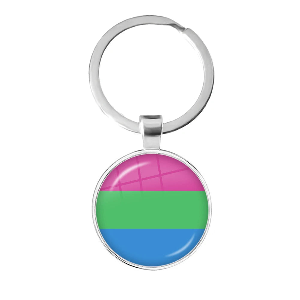 Pride Flag Glass Keychains — Silver