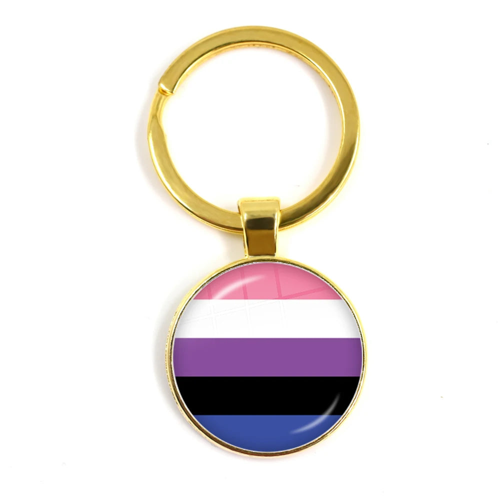 Pride Flag Glass Keychains — Gold