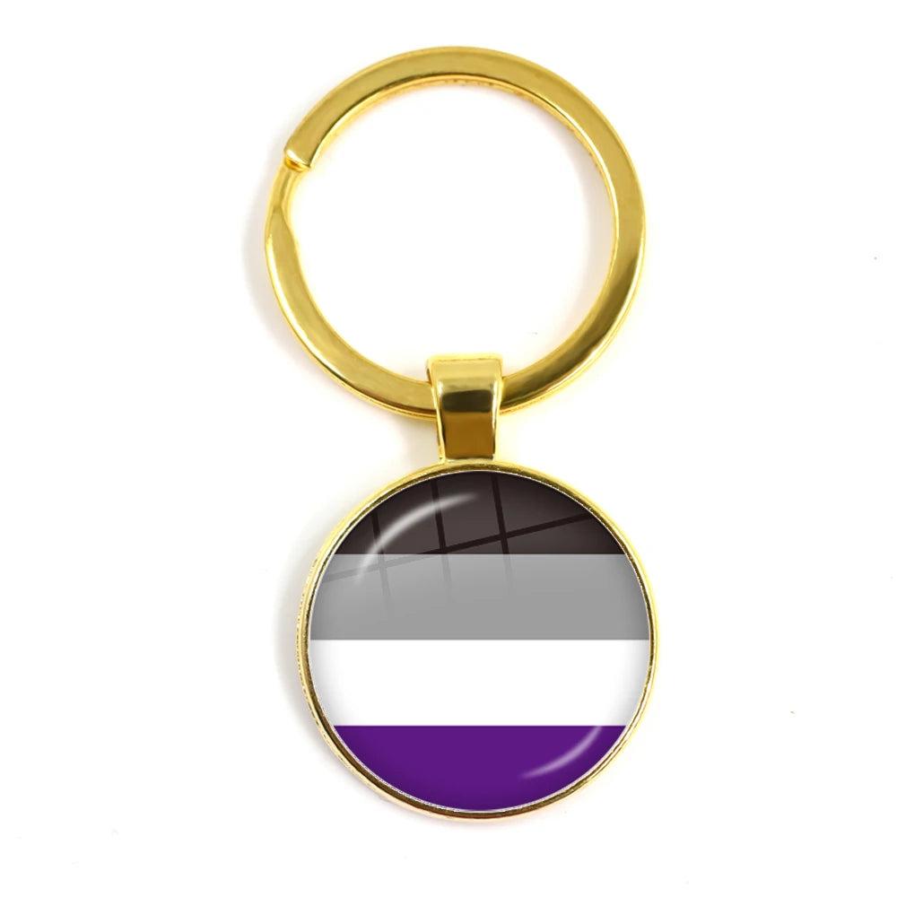 Pride Flag Glass Keychains — Gold