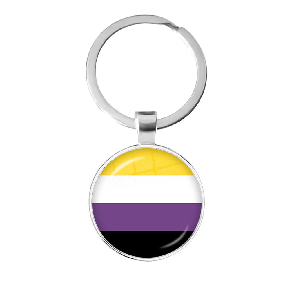 Pride Flag Glass Keychains — Silver