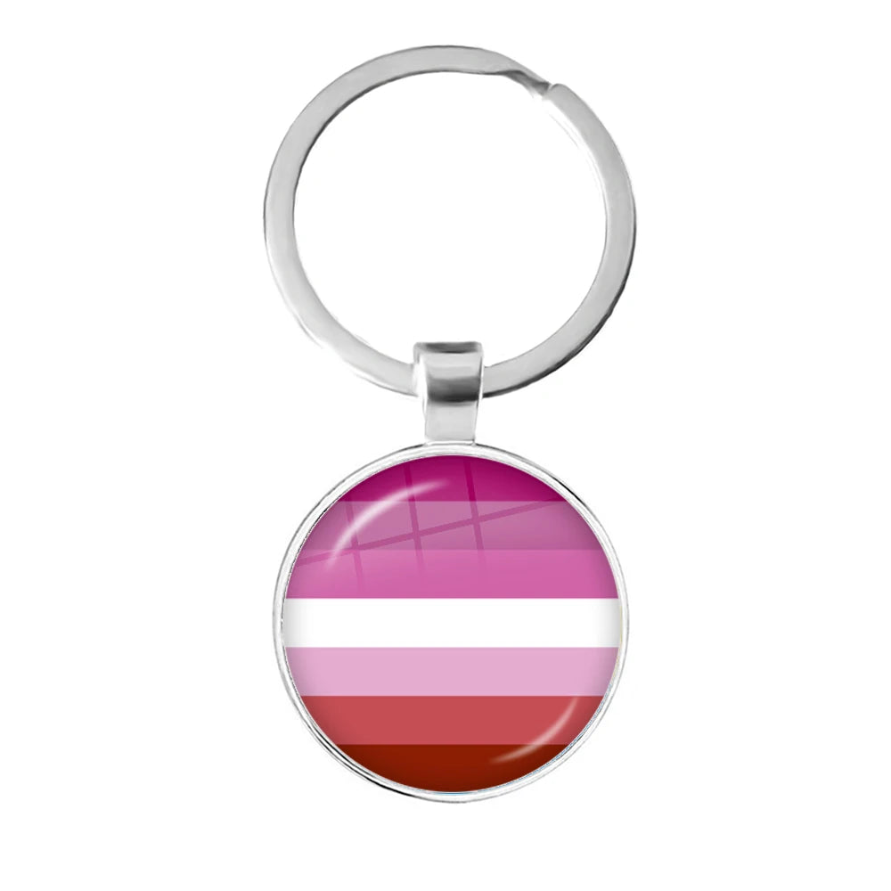 Pride Flag Glass Keychains — Silver