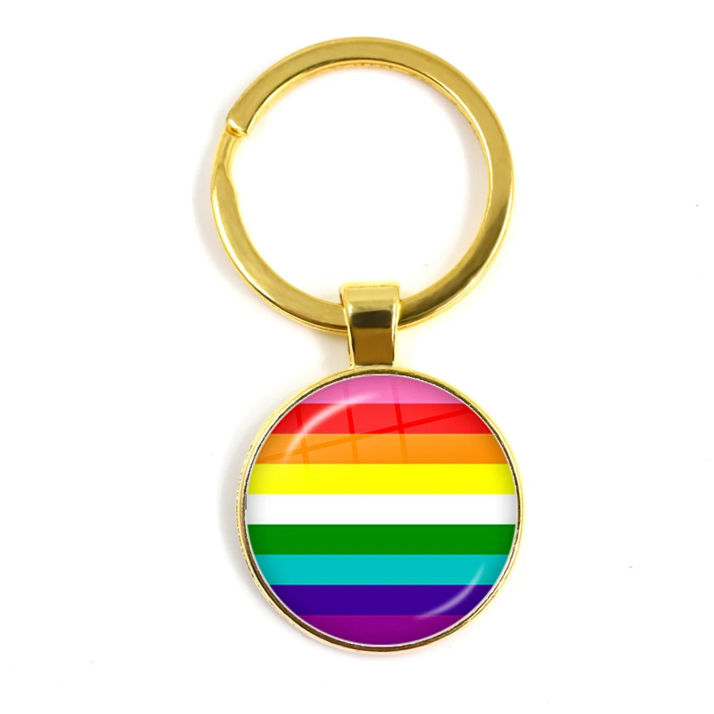 Pride Flag Glass Keychains — Gold