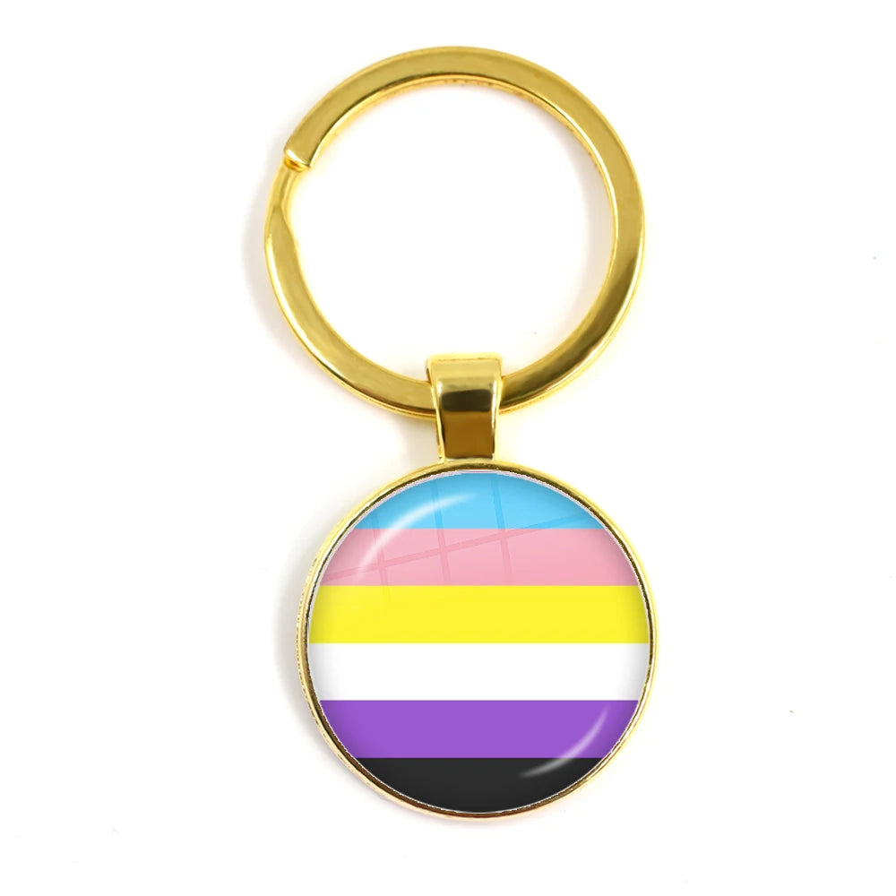 Pride Flag Glass Keychains — Gold