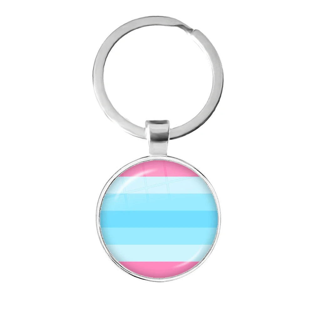 Pride Flag Glass Keychains — Silver