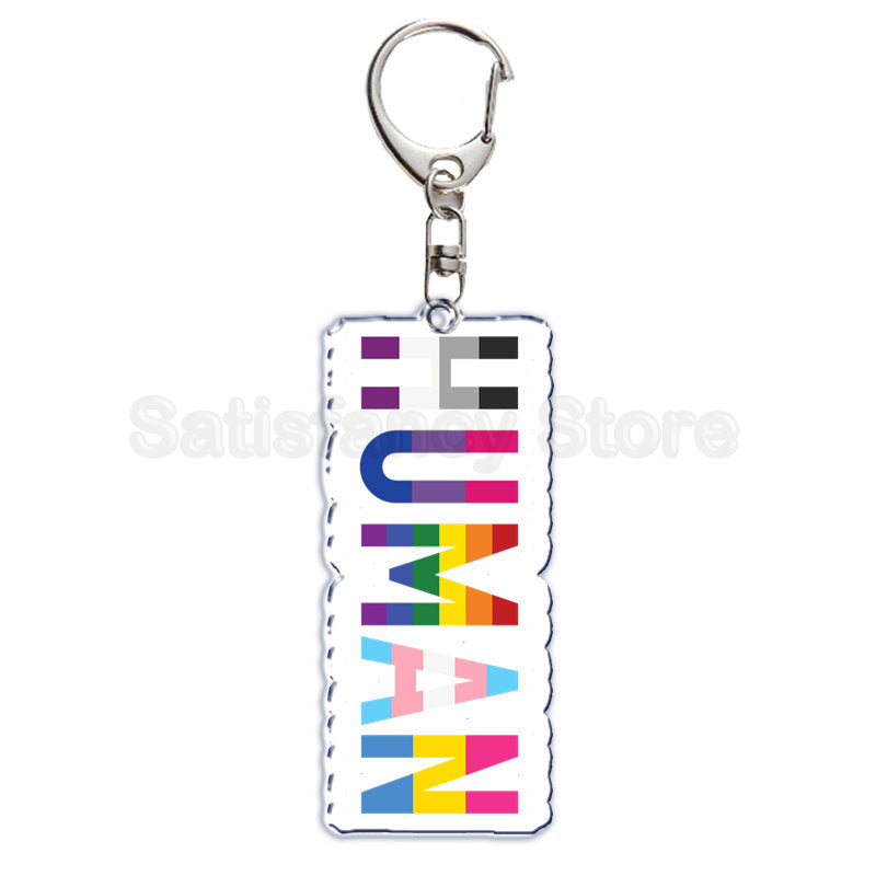 Rainbow Pride Keychain — "HUMAN" & "LOVE WINS"