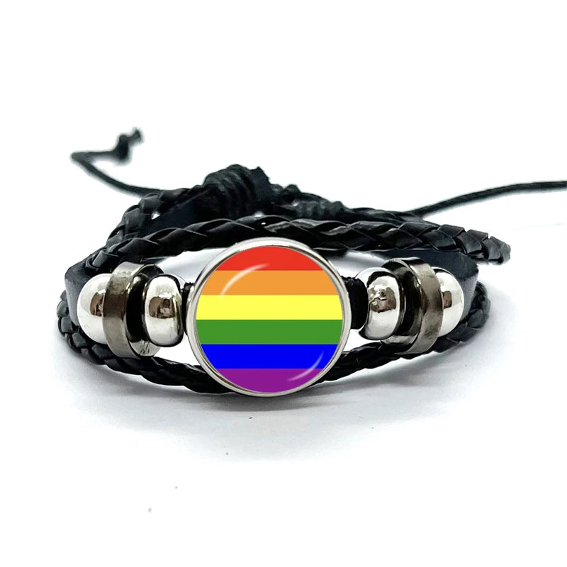 Pride Flag Leather Snap Bracelet