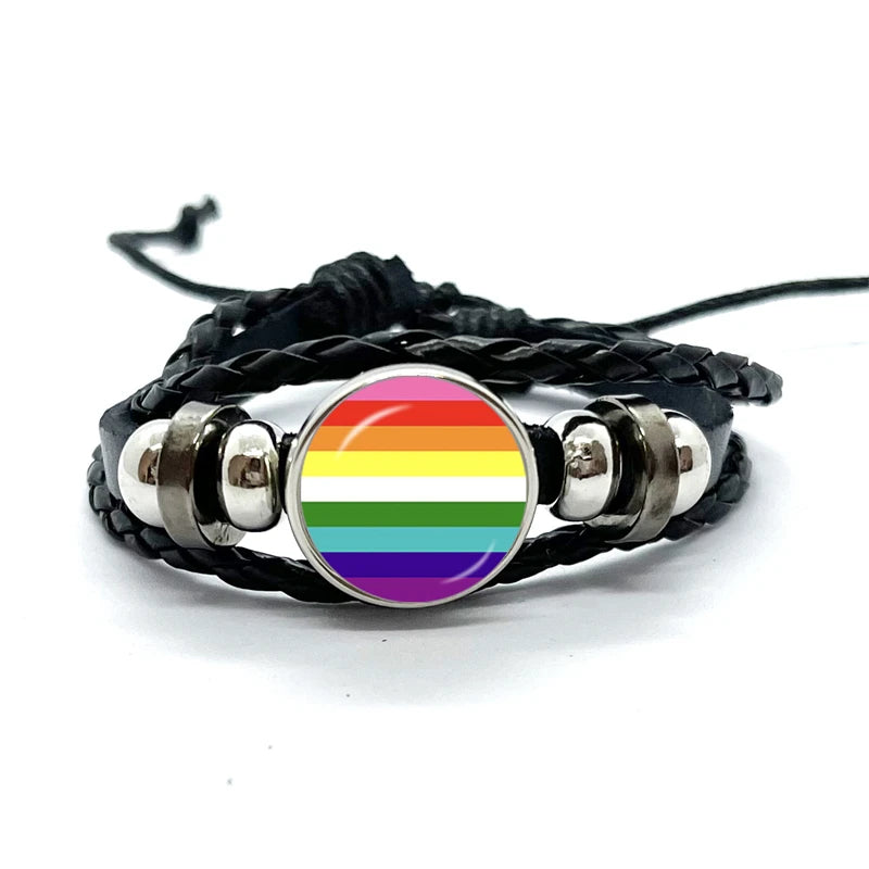 Pride Flag Leather Snap Bracelet