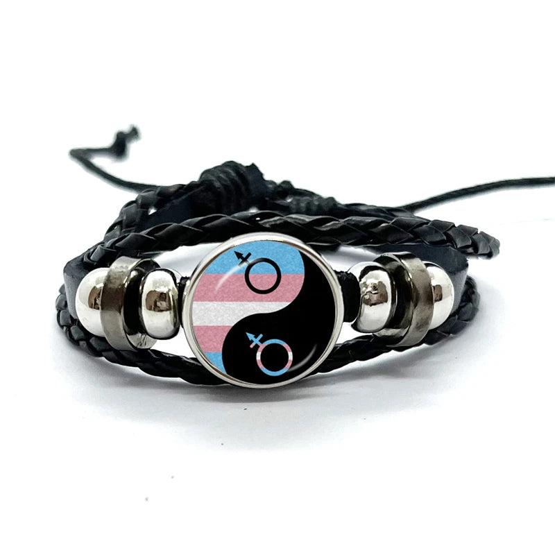 Pride Flag Leather Snap Bracelet