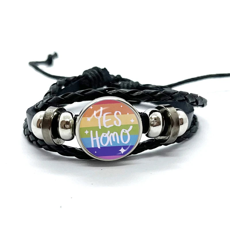 Pride Flag Leather Snap Bracelet