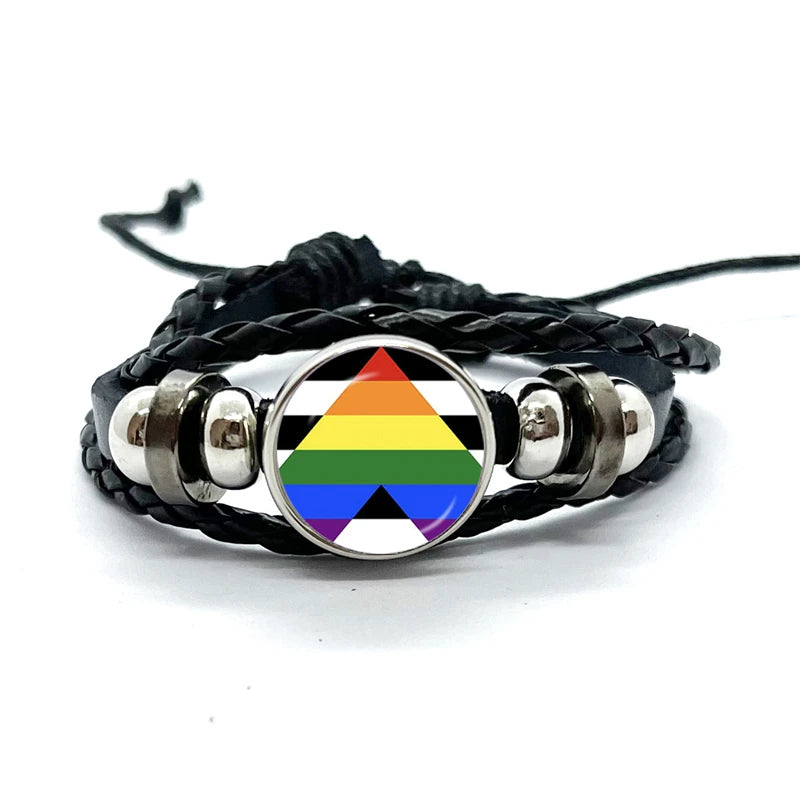 Pride Flag Leather Snap Bracelet