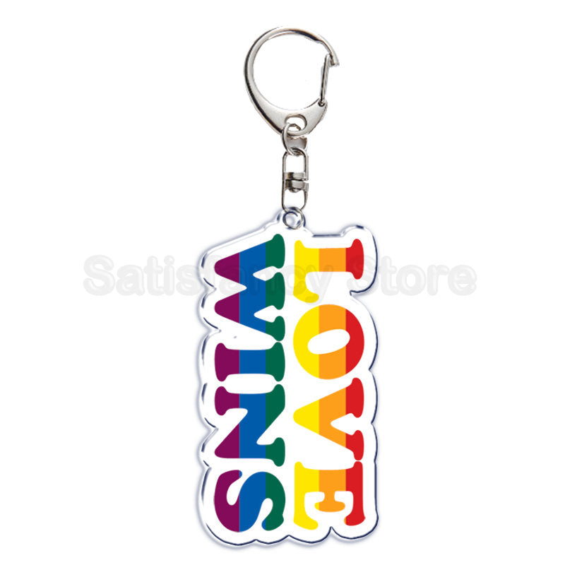 Rainbow Pride Keychain — "HUMAN" & "LOVE WINS"