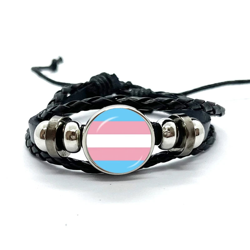 Pride Flag Leather Snap Bracelet
