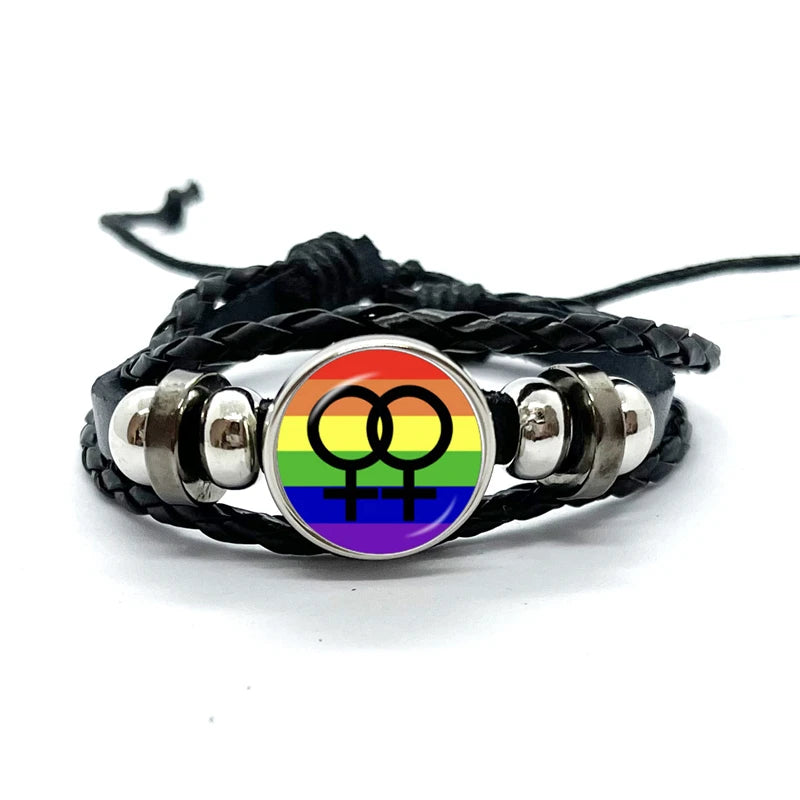 Pride Flag Leather Snap Bracelet