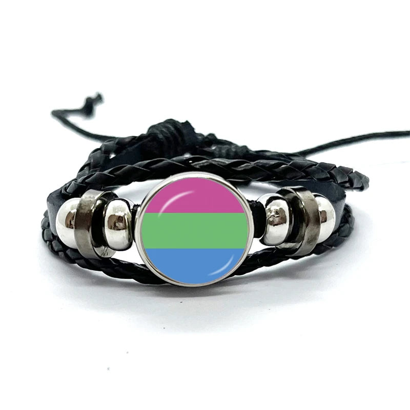 Pride Flag Leather Snap Bracelet