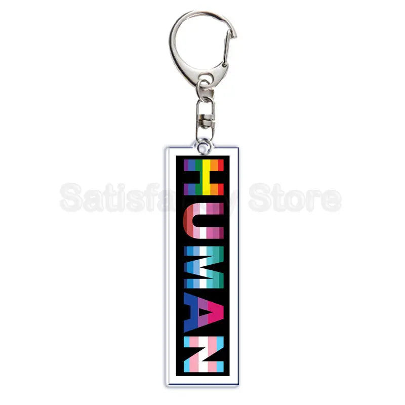Rainbow Pride Keychain — "HUMAN" & "LOVE WINS"