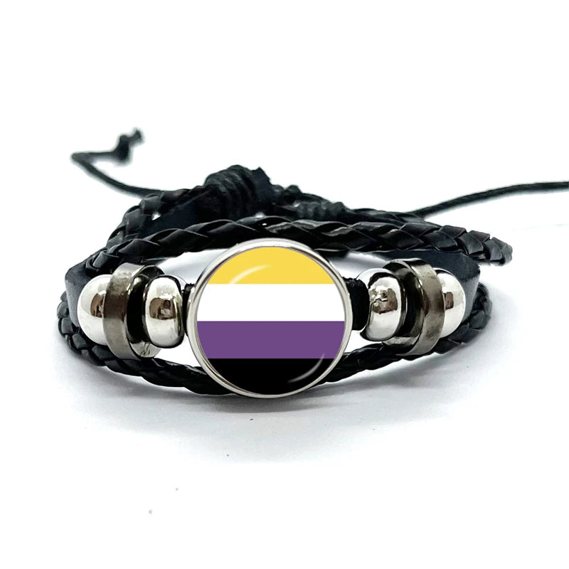 Pride Flag Leather Snap Bracelet