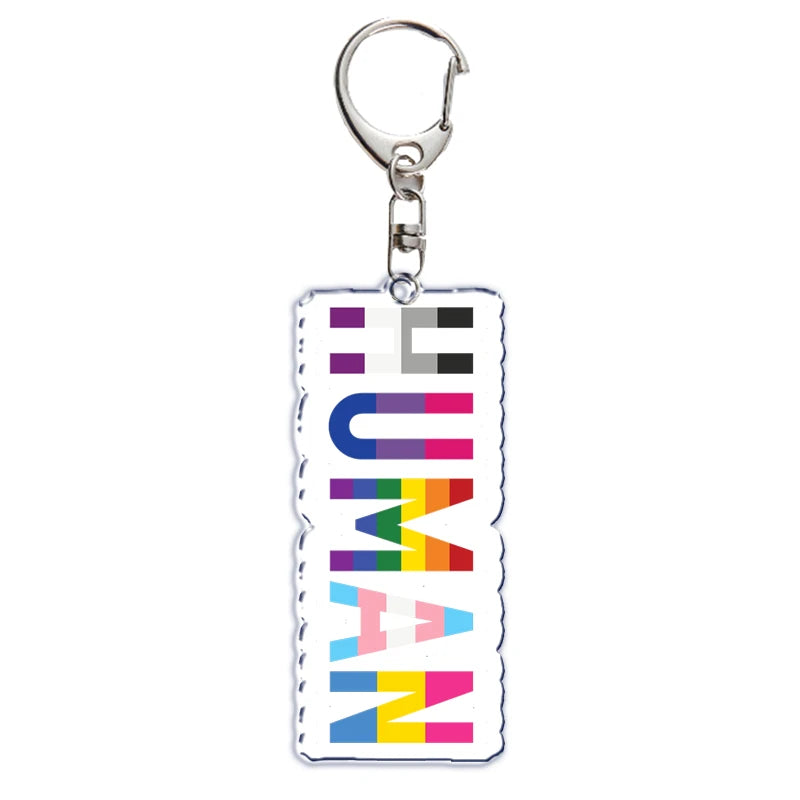 Rainbow Pride Keychain — "HUMAN" & "LOVE WINS"