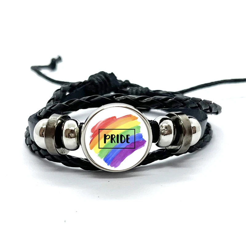 Pride Flag Leather Snap Bracelet